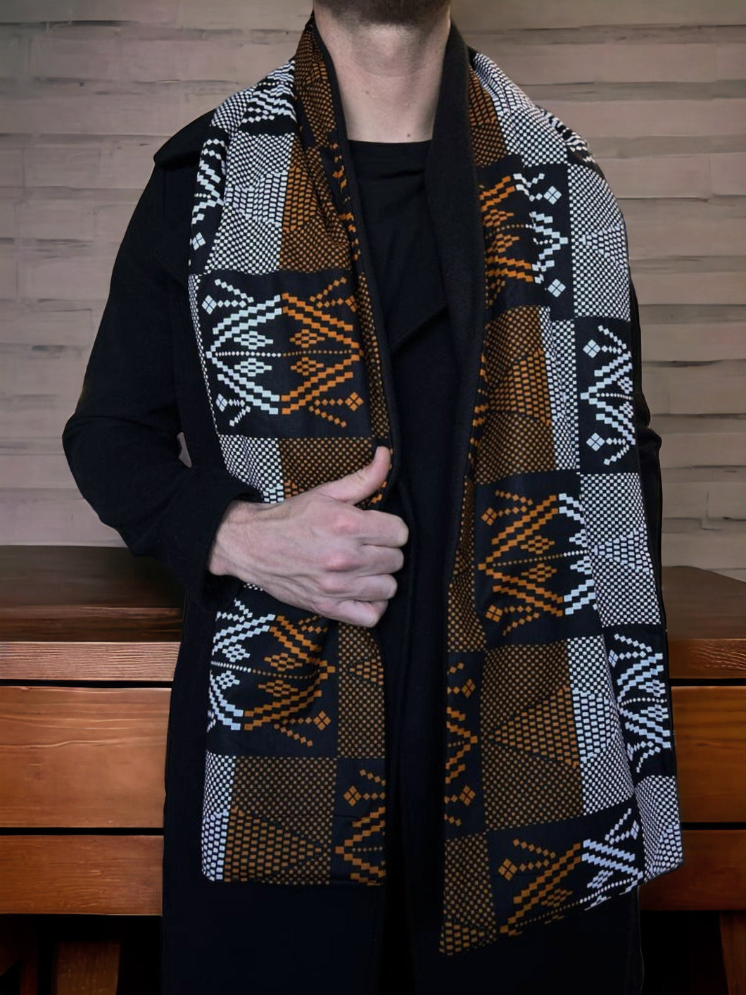 Wintersjaal met Afrikaanse print voor heren - Oranje tribale patronen