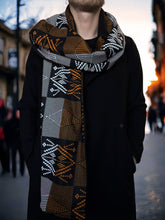 Load image into Gallery viewer, African print Winter scarf for Men - Orange tribal patterns
