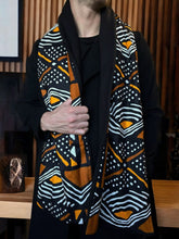 Load image into Gallery viewer, African print Winter scarf for Men - Orange Brown bogolan
