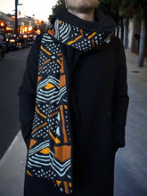 Load image into Gallery viewer, African print Winter scarf for Men - Orange Brown bogolan
