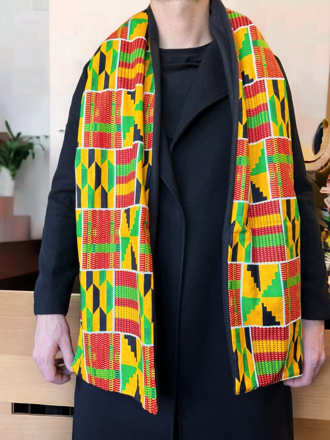 Wintersjaal met Afrikaanse print voor heren - Geelgroene Kente
