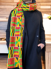 Load image into Gallery viewer, African print Winter scarf for Men - Yellow Green Kente

