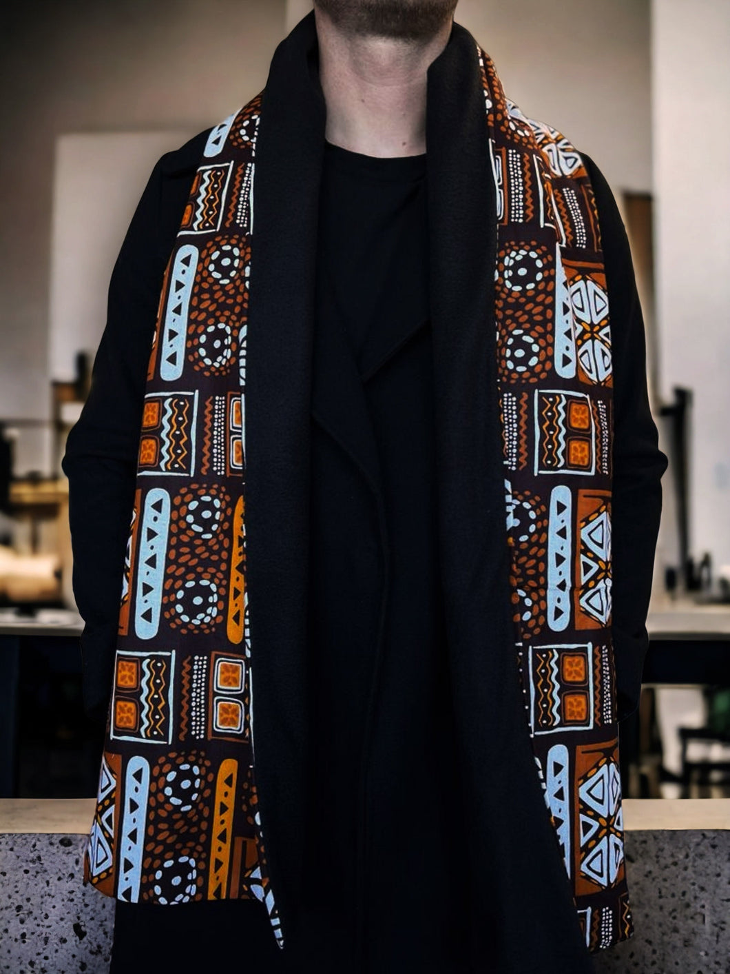 Wintersjaal met Afrikaanse print voor heren - Bruine patronen Bogolan