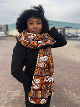 Load image into Gallery viewer, African print Winter scarf for Adults Unisex - Brown Patterns Bogolan

