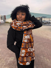 Load image into Gallery viewer, African print Winter scarf for Adults Unisex - Brown Patterns Bogolan
