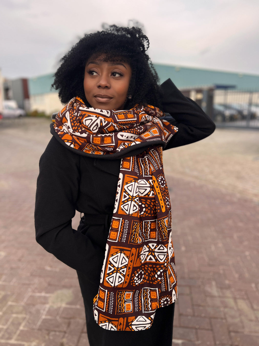 Foulard d'hiver imprimé africain pour adultes unisexe - Motifs marron Bogolan