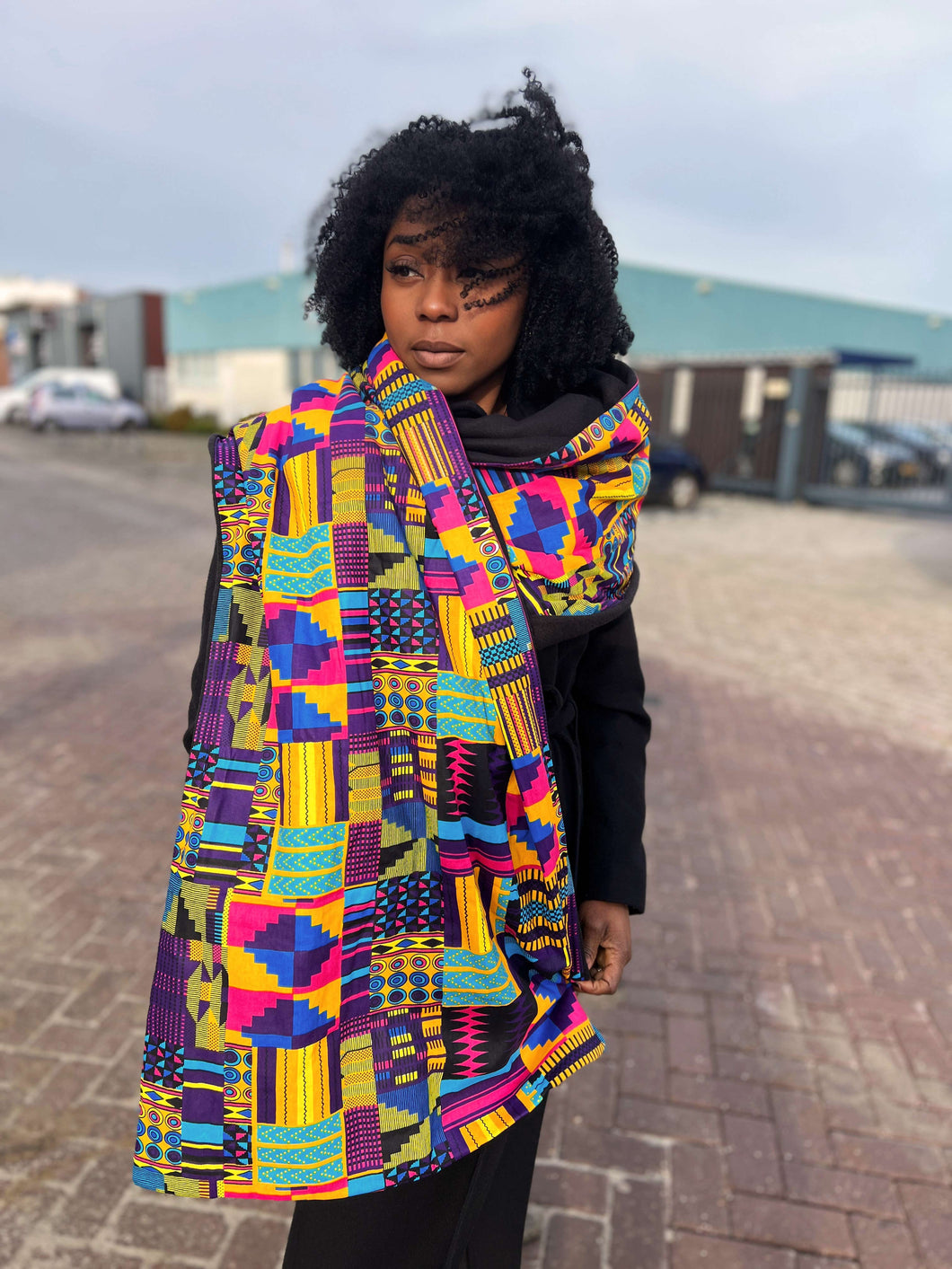 Winterschal mit afrikanischem Aufdruck für Erwachsene, Unisex – mehrfarbiges Kente-Lila