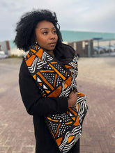 Load image into Gallery viewer, African print Winter scarf for Adults Unisex - Brown Orange Bogolan
