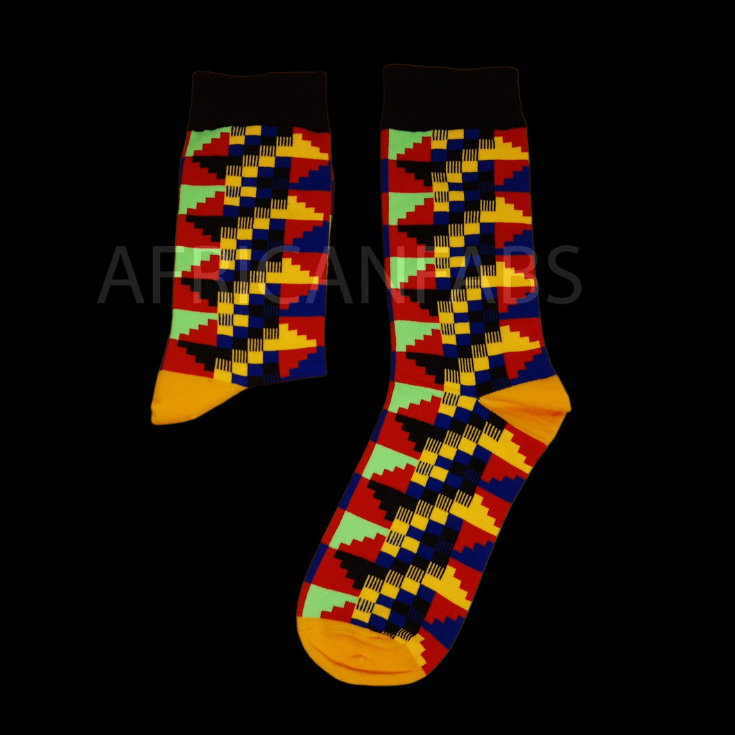 10 pairs - African socks / Afro socks / Kente stocks - Red multicolor
