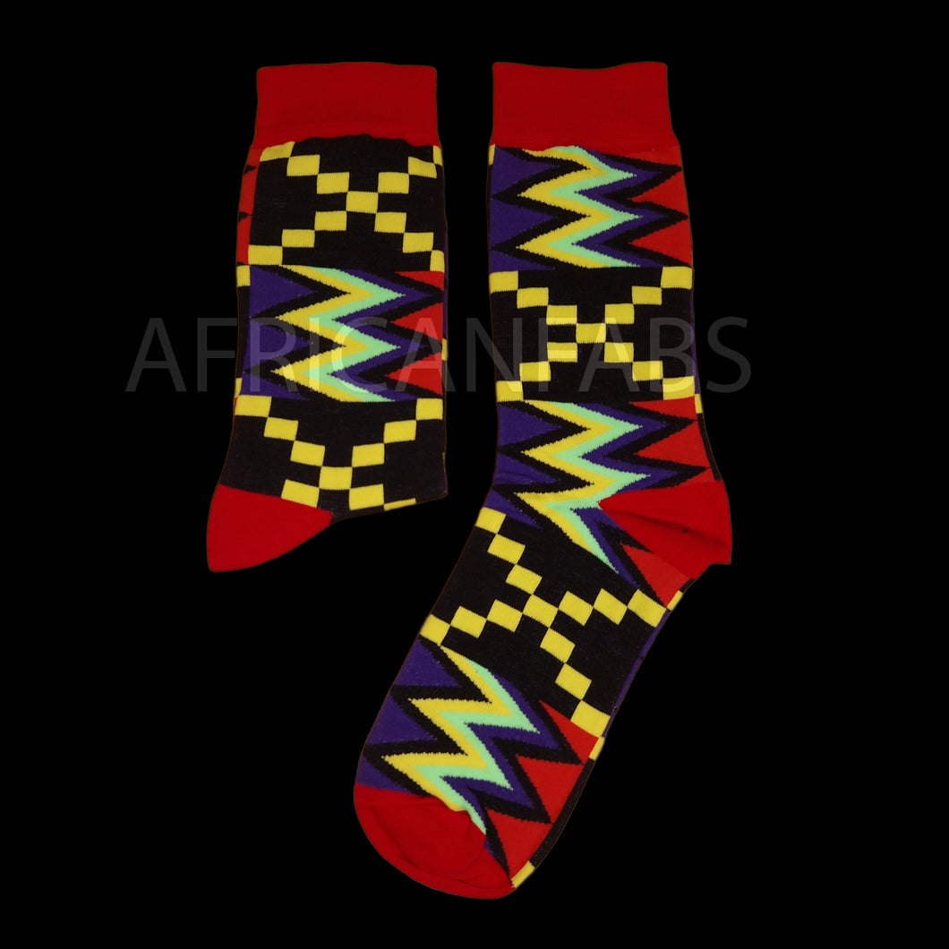 10 pairs - African socks / Afro socks / Kente stocks - Black / Red / Purple