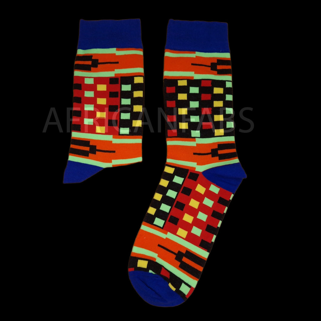 10 paires - Chaussettes africaines / Chaussettes afro / Stocks Kente - Bleu multicolore