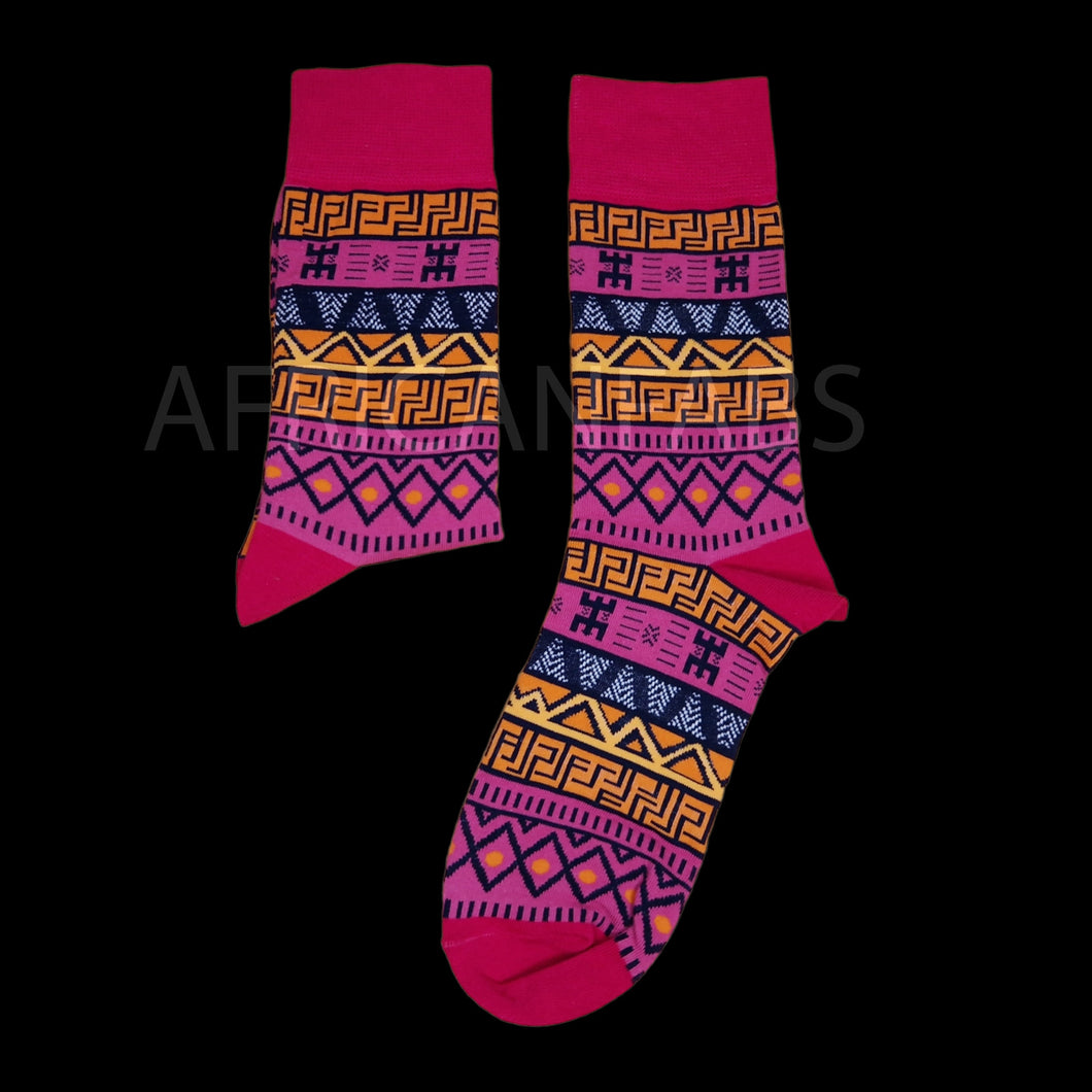 10 pairs - African socks / Afro socks / Bogolan socks - Pink