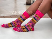 Load image into Gallery viewer, 10 pairs - African socks / Afro socks / Bogolan socks - Pink
