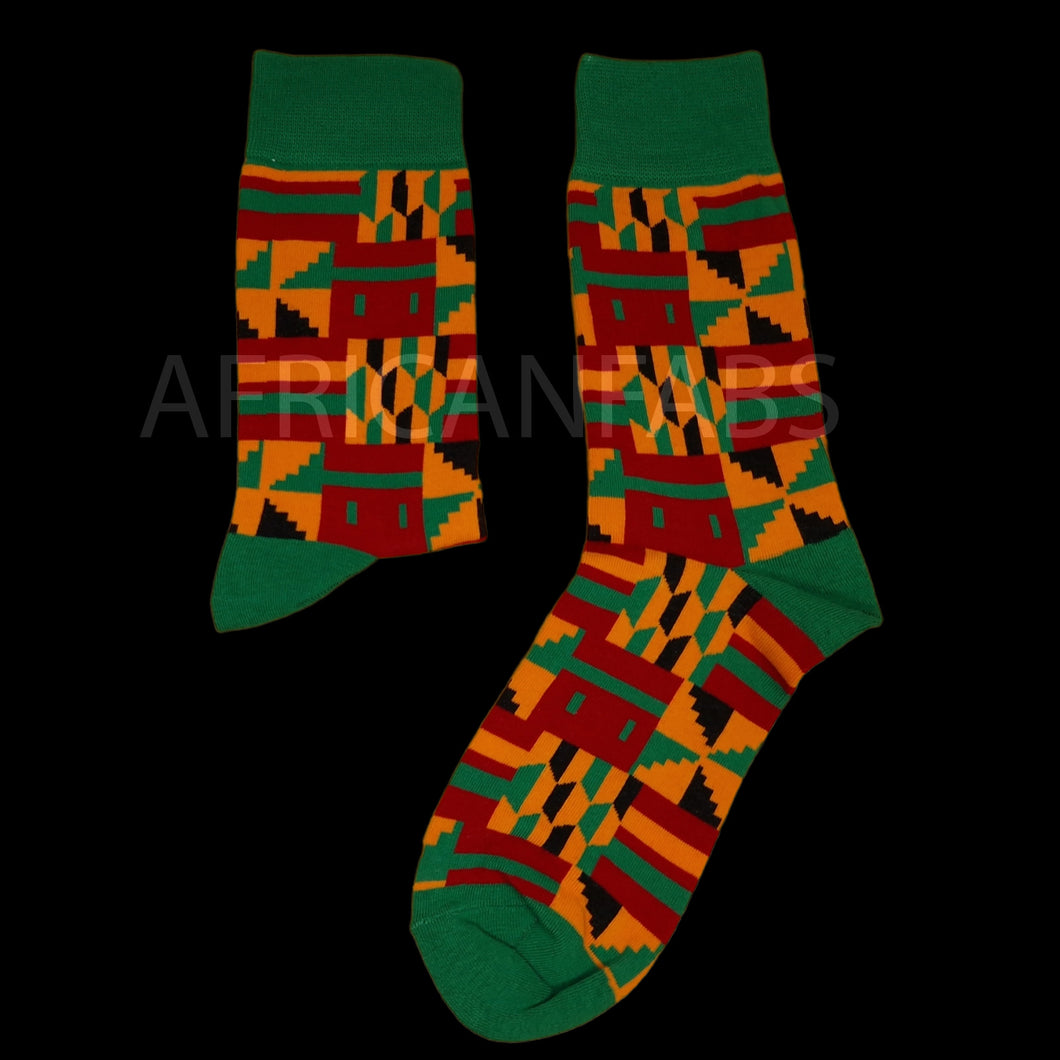 10 pairs - African socks / Afro socks / Kente socks - Green / Orange