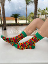 Load image into Gallery viewer, 10 pairs - African socks / Afro socks / Kente socks - Green / Orange
