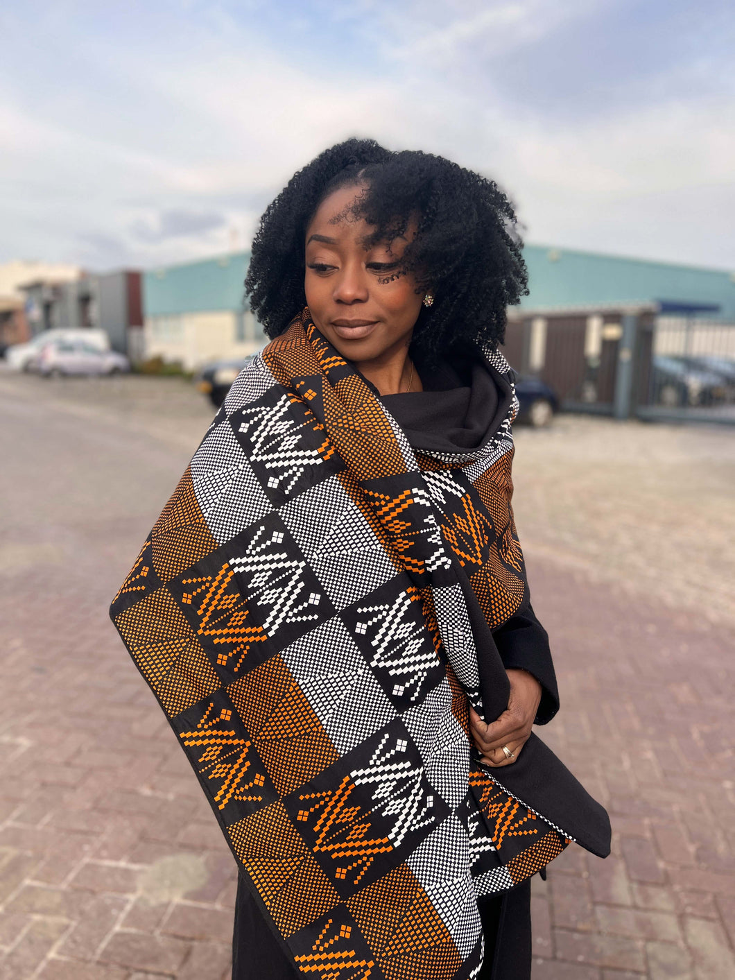 Afrikaanse print Wintersjaal voor volwassenen Unisex - Kente Mud Zwart/oranje